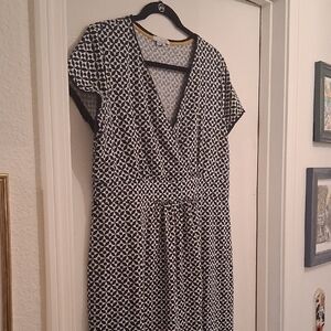 Boden Black and White Geometric Midi Dress Womens 14